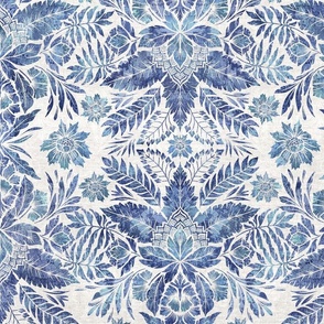 20" Morris traditional floral damask and leaves  - classic blue and white