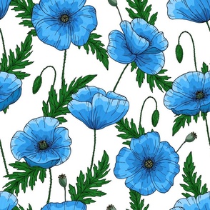   Blue graphic poppies