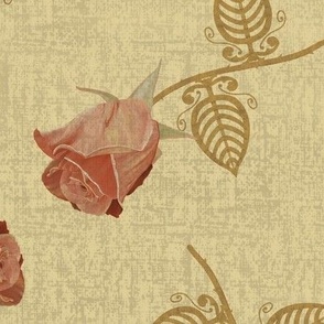 Nouveau Steampunk Rose On Yellow Cream 5 With Overlay - LG 