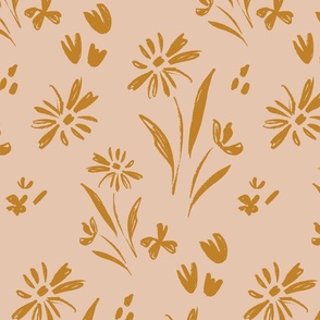Wildflowers // Floral Print in Goldenrod + Peach Pink