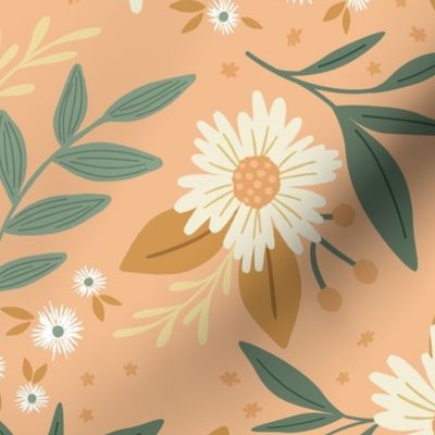 Bella Floral - Apricot, Large Scale