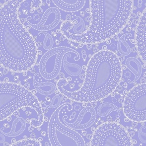 White Paisley on Lilac / Lavender Pastel Purple