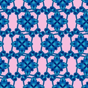 Blue Geometric Repeat on Pink Background