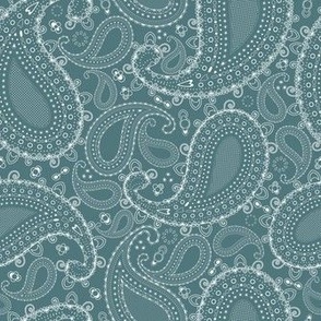 White Paisley on Teal Green / Blue