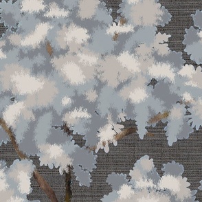 Grasscloth-Ernesto Ikat- Blue Trees- Navy-Gray Linen Wallpaper  