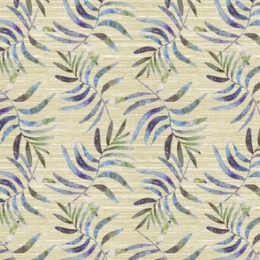 Grasscloth -Watercolor Palms on Warm Gold/White Wallpaper 
