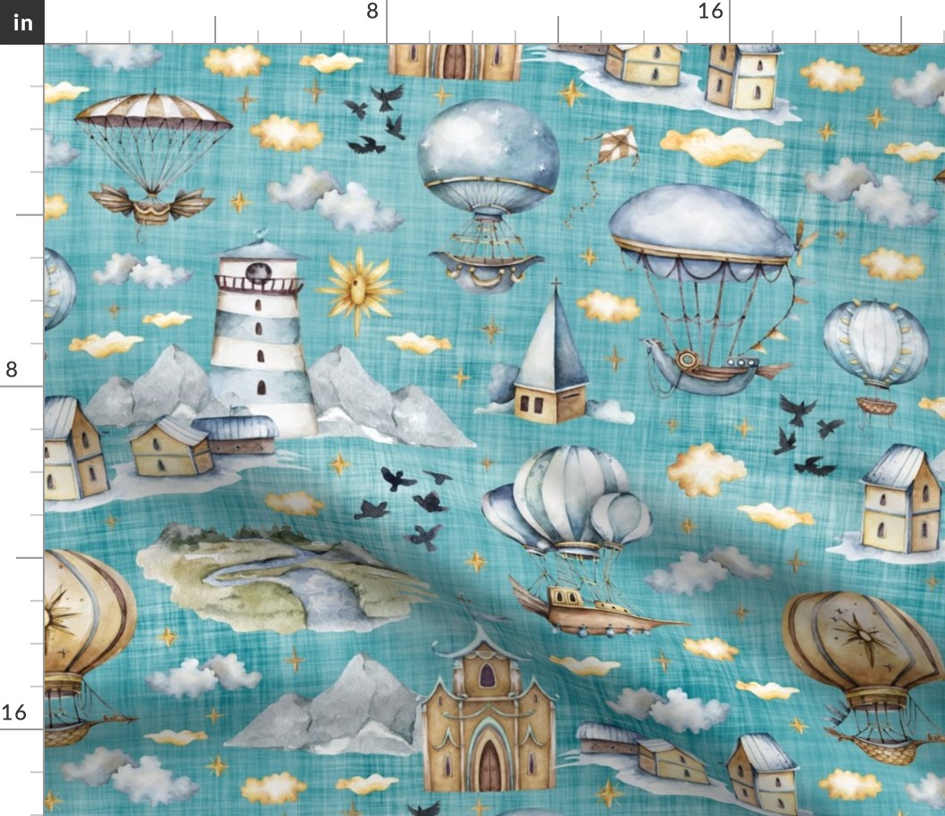 air balloon village teal linen