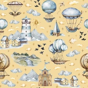 small scale air balloon village yellow