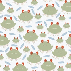 Sage Frogs on Off-White Background