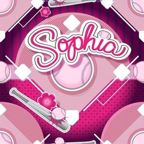 Personalized Custom Name Softball and Baseball—Sophia, Bright Pink
