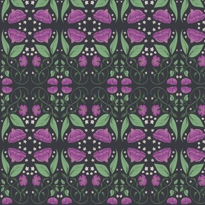 Pink art deco floral in dar gray background