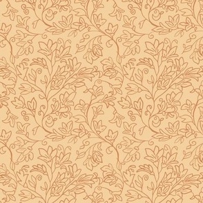 Handdrawn Indian floral small in warm earth terra cotta and yellow ochre sand Autumn Fall