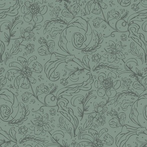 Vintage floral_ Moody Victorian Era _ dark olive and sage greens  _medium scale 