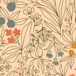 Line Floral- Cream Background