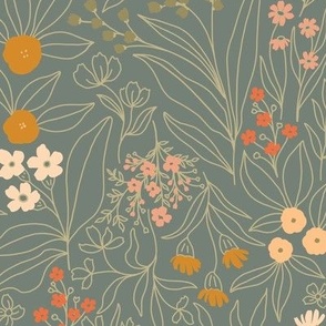 Line Floral - Turquoise Background