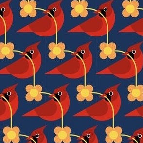 Red Northern Cardinal in Retro Blue Background
