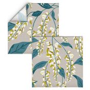 Wisteria Vines - Beige Teal Jumbo Scale