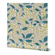 Wisteria Vines - Beige Teal Jumbo Scale