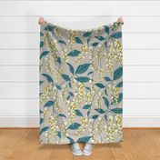 Wisteria Vines - Beige Teal Jumbo Scale