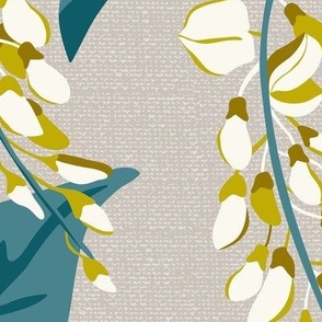 Wisteria Vines - Beige Teal Jumbo Scale