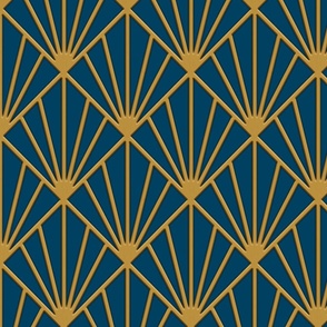 ART DECO FANS WITH 3D EFFECT - GOLD ON TEAL
