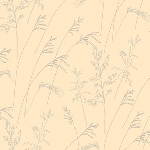 Hand Drawn Grasses Gray on Peach