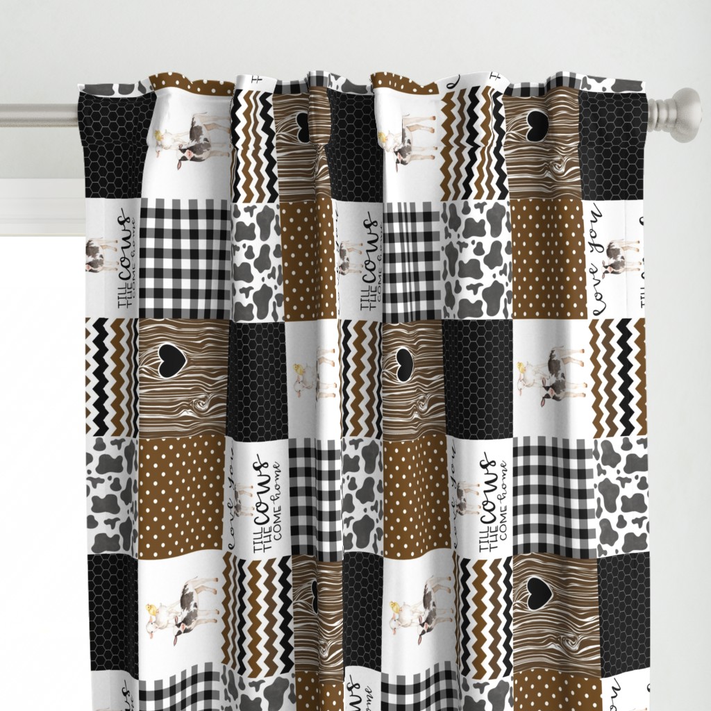 Farm//Love you till the cows come home//Black&Brown - Wholecloth cheater quilt - Rotated