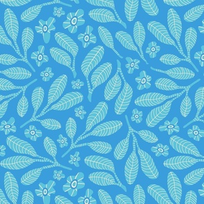 Be Calm Ditsy Floral Botanical with Flowers Leaves in Blue and Cream - MEIDUM Scale - UnBlink Studio by Jackie Tahara