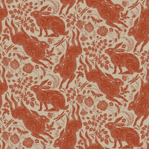 Rabbit on Linen Cayenne Red Smaller Scale