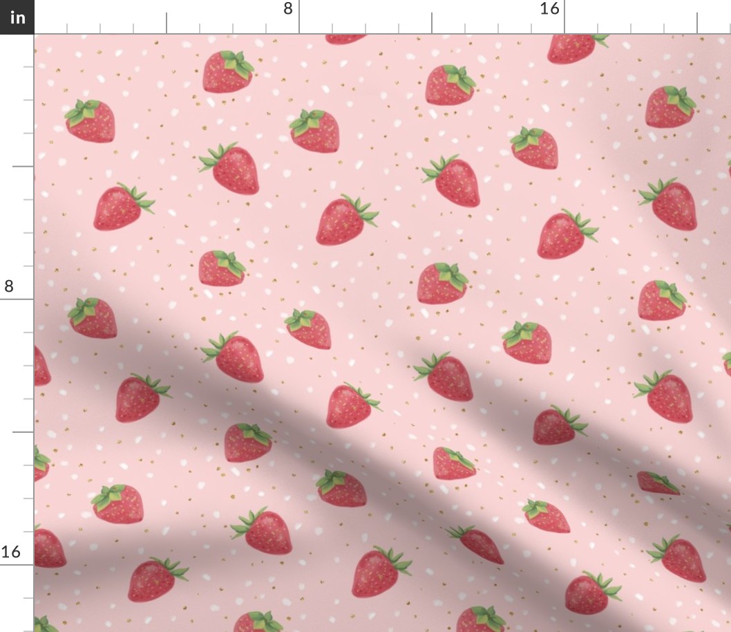 Sweet Strawberries White & Gold confetti