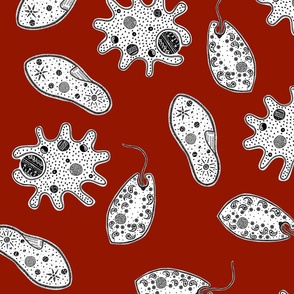Black and White Microbes on Red (Large Scale)
