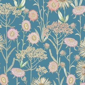 wild flowers forever large scale - teal