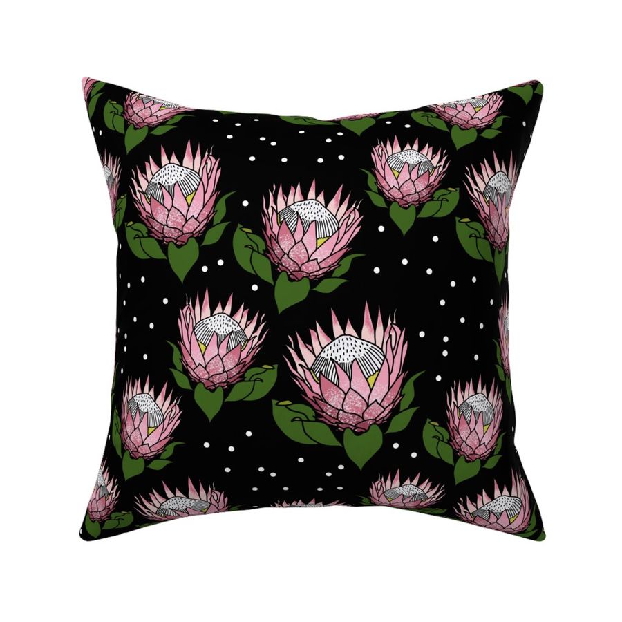 Pretty Pink Proteas #1 - black outlines, black, medium 