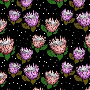 Pretty Pink Proteas #1 (dual tone) - black outlines, black, medium 