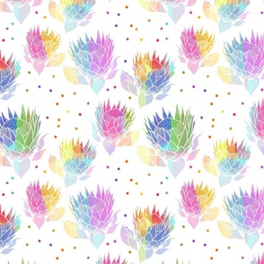 Pretty Painterly Proteas (Toile) #2 - rainbow on white, medium 