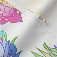 Pretty Painterly Proteas (Toile) #5 - pastel rainbow on white, medium 