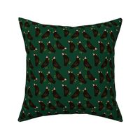 Cute seamless pattern with rooks in funny hats on dark green background . Funny print with rooks in childish style  3