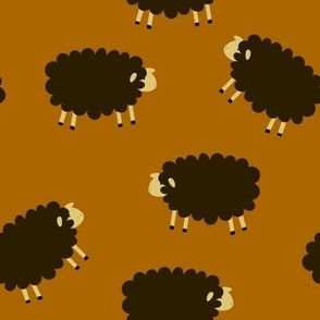 Cute seamless pattern with dark sheep on brown background. Vector cute fabric design in hand-drawn naive style  3