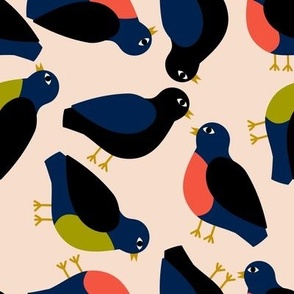 Vector seamless pattern with colorful abstract birds. Cute minimalistic animal design