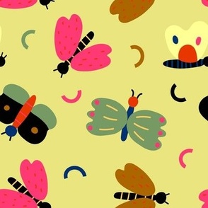 Seamless colorful pattern with butterflies in minimalistic style. Colorfu butterfly design.