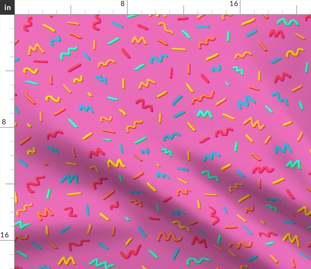 Pixelated colorful confetti with pink background