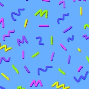 Pixelated colorful confetti with blue background