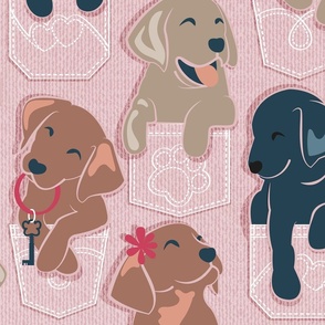 Large jumbo scale // Pure love Labrador pockets // blush pink background Labrador Retriever dog puppies