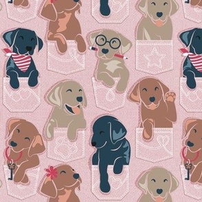 Small scale // Pure love Labrador pockets // blush pink background Labrador Retriever dog puppies