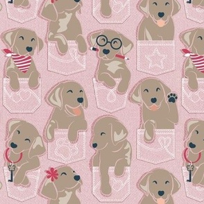 Small scale // Pure love Labrador pockets // blush pink background yellow Labrador Retriever dog puppies