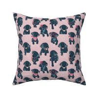 Small scale // Pure love Labrador pockets // blush pink background black Labrador Retriever dog puppies