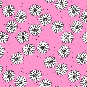 Sweet summer daises and spots boho garden seventies vintage style neon pink  