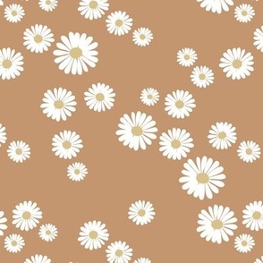The new daisies minimalist white flowers spring blossom boho design white beige on caramel brown