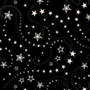Swirling Stars Almond on Black - small scale