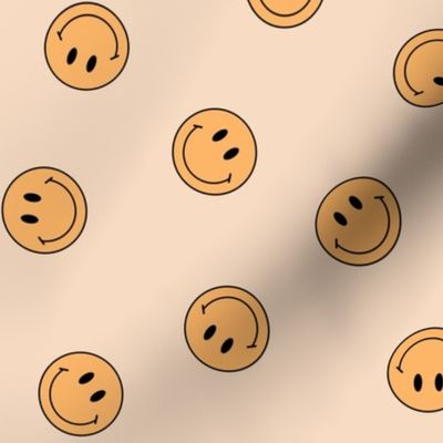 Tossed Muted Smiley Faces in Yellow on Beige 